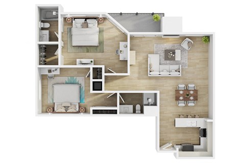 Floor plan for 2 beds, 2 baths